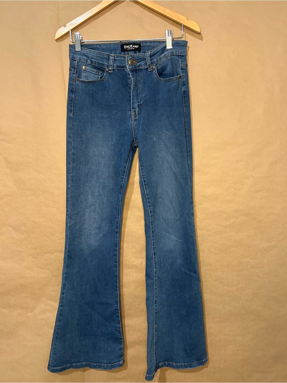 ENJEAN Denim Co Women’s Size 5/27 High Rise Flare Jeans Medium Wash Stretch